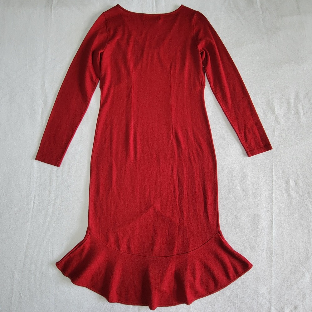 Bloomingdale's Vintage 90s Sweater Dress Red Women's S Woolmark Merino Ruffle - Picture 6 of 9